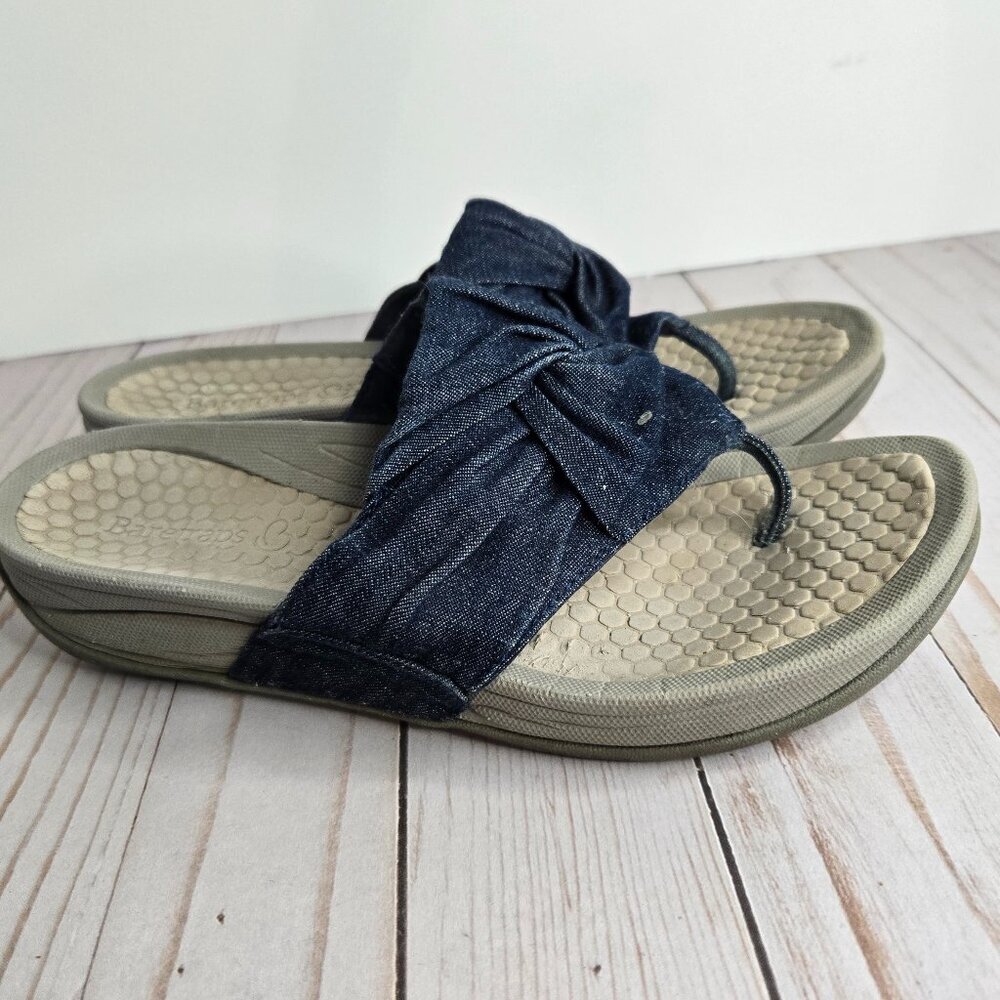 BareTraps Daran Denim Blue Flower Wedge Thong Sandals Womens 6.5M